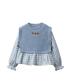 Zara Blue Checkered Kids Shirt with Knit Overlay